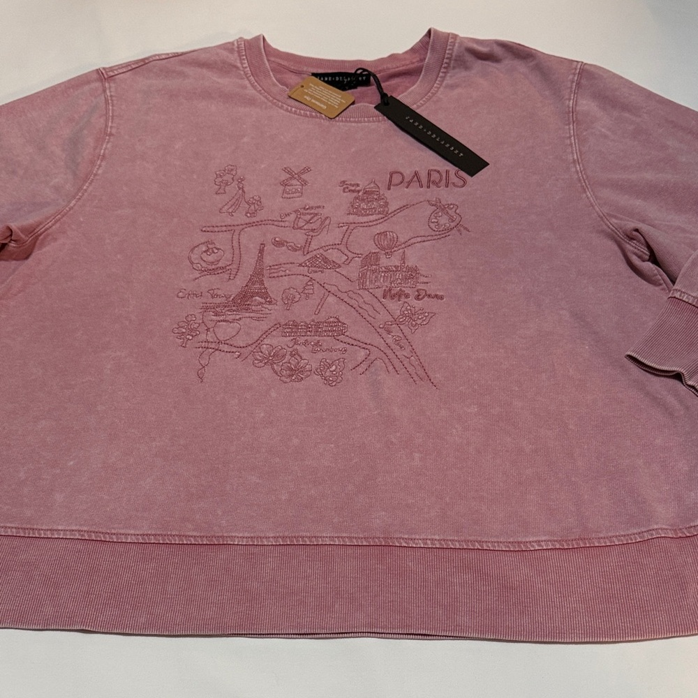 Jane&Delancey Pink Paris Embroidered Graphic Sweatshirt 1X NWT